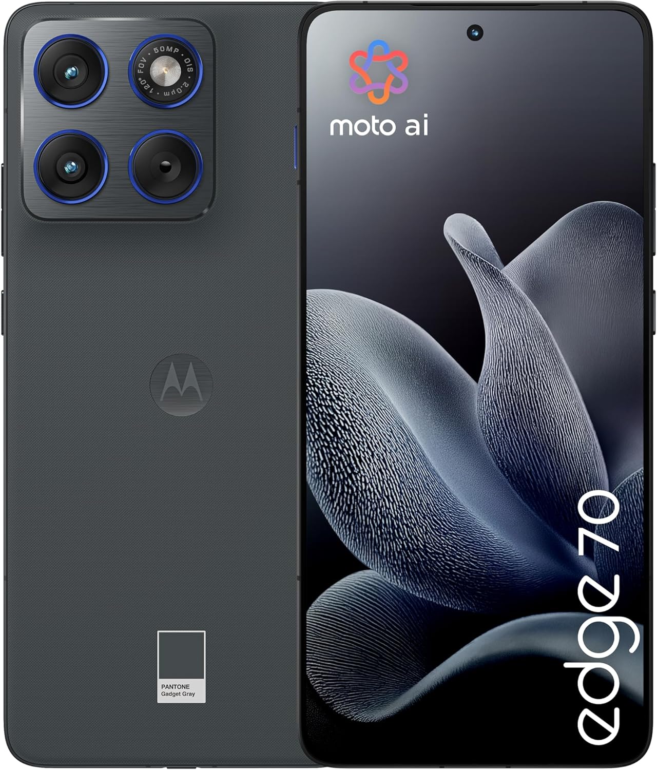 Motorola Edge 70 with Moto AI (12/512GB, Triple Camera 50MP + Flicker Sensor, Selfie 50MP, Ultra Slim 6 mm, 4800 mAh Silicon-Carbon, Display 6.67 Inches Super HD 120Hz, Pantone Gadget Grey