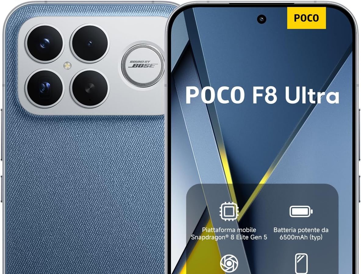 Xiaomi POCO F8 Ultra, Smartphone 16+512 GB, AMOLED Display 6.9″ 120Hz, 50MP Light Fusion 950 Camera with OIS, Audio Sound by Bose, 6500mAh Battery, Denim Blue, Warranty 2 Years, Not Included Charger