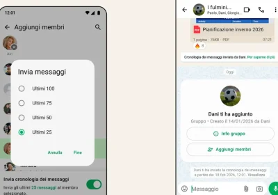 Nei gruppi WhatsApp si potranno inviare fino a 100 messaggi recenti ai nuovi membri aggiunti