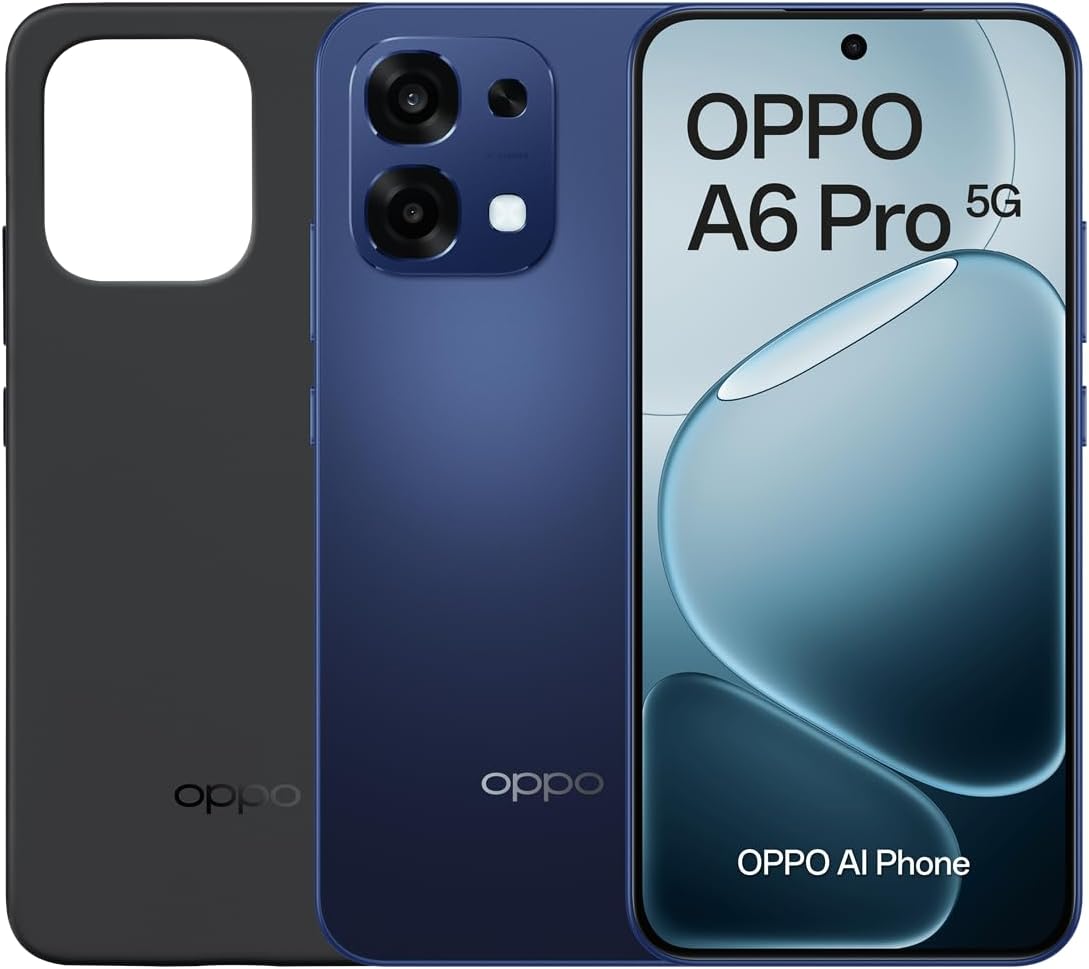 OPPO A6 Pro 5G – Unlocked Smartphone with AI, 8 GB RAM+256 GB, 6500 mAh Battery, 80 W Fast Charge, 120 Hz AMOLED Screen, IP69, 50 MP AI Camera, Dual SIM, Spanish Version – Blue
