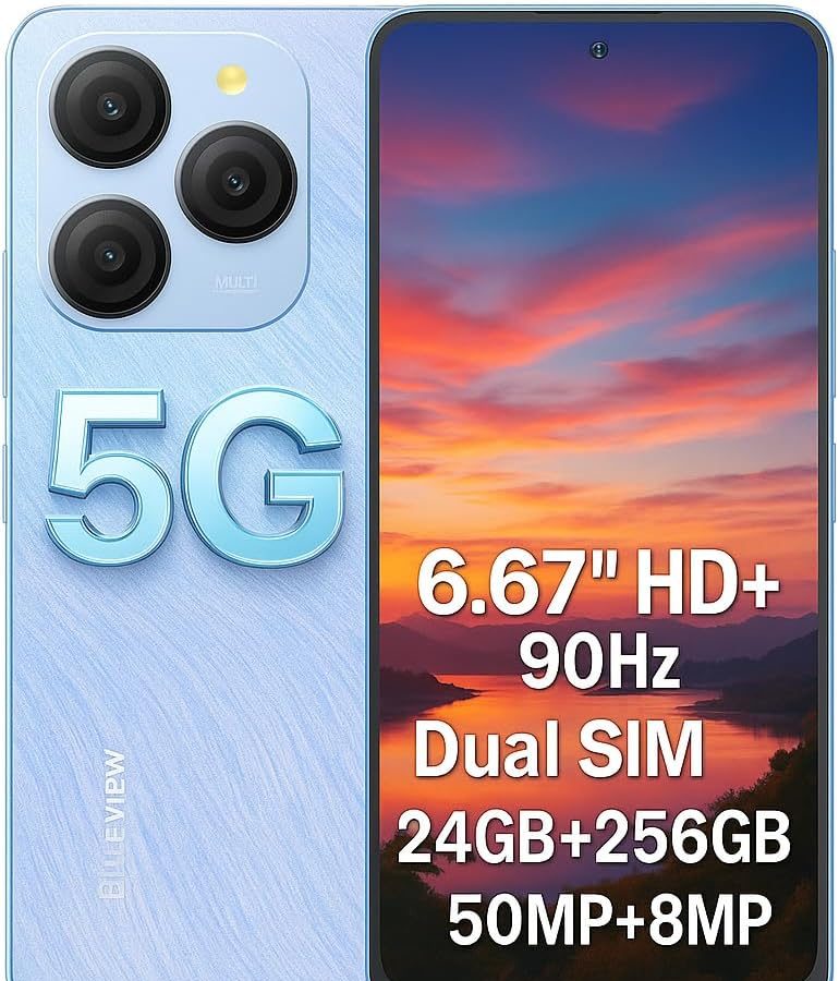 Blackview 5G Smartphone Shark 9, 24GB+256GB, 6.67″ 90Hz HD+ Screen, 50MP Camera, 5000mAh Battery, Dual SIM Dual 5G, Android 14 Phone, Smart-K Box Speaker, GPS NFC Blue
