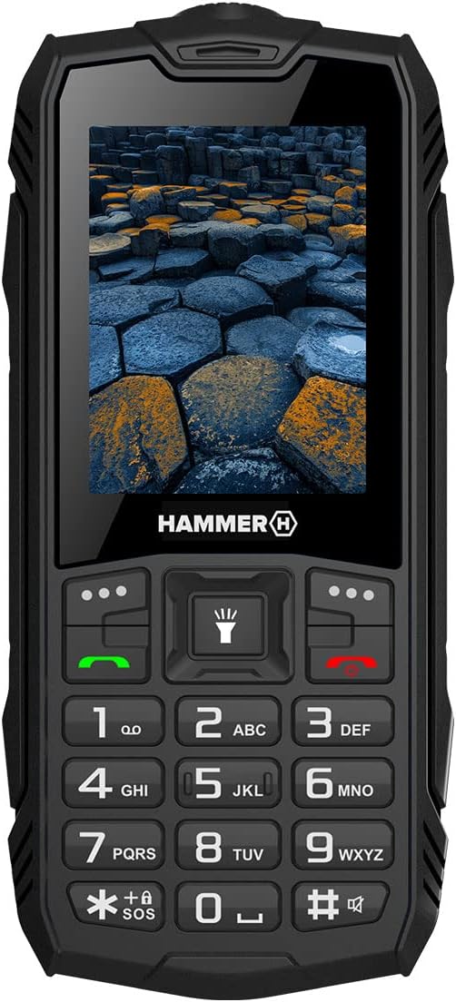 Hammer H Basalt 2.4 Inch Rugged Mobile Phone IP68 IK05 Dual Free SIM 2000 mAh Outdoor Mobile Phone without Contract, 2.8 Inch Colour Display, Rugged, Mega Battery 1800 mAh, Waterproof (IP68), Black