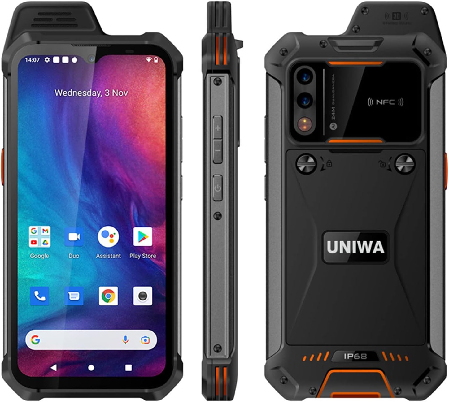 UNIWA W888 Zello Walkie Talkie 6.3 Inch Touch Screen Octa Core Processor 4GB RAM 64GB ROM Removable 5000mAh Global Version 4G Android 11 NFC Smartphone (Orange)