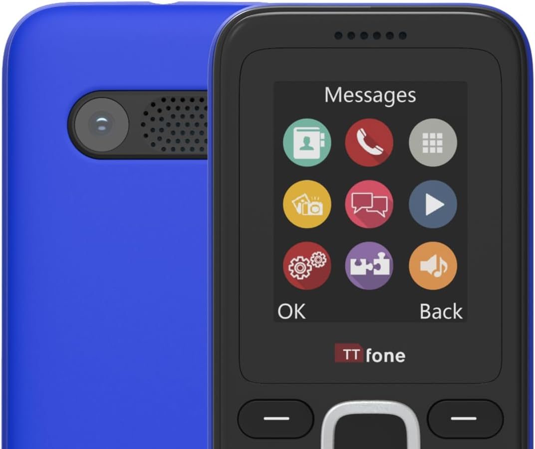 TTfone TT150 Simple Unlocked Mobile Phone with Bluetooth, Long Lasting Battery, Dual SIM with Camera and Game, Easy to Use, Durable and Lightweight (Blue)
