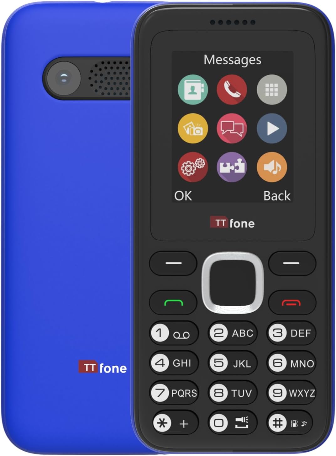 TTfone TT150 Simple Unlocked Mobile Phone with Bluetooth, Long Lasting Battery, Dual SIM with Camera and Game, Easy to Use, Durable and Lightweight (Blue)