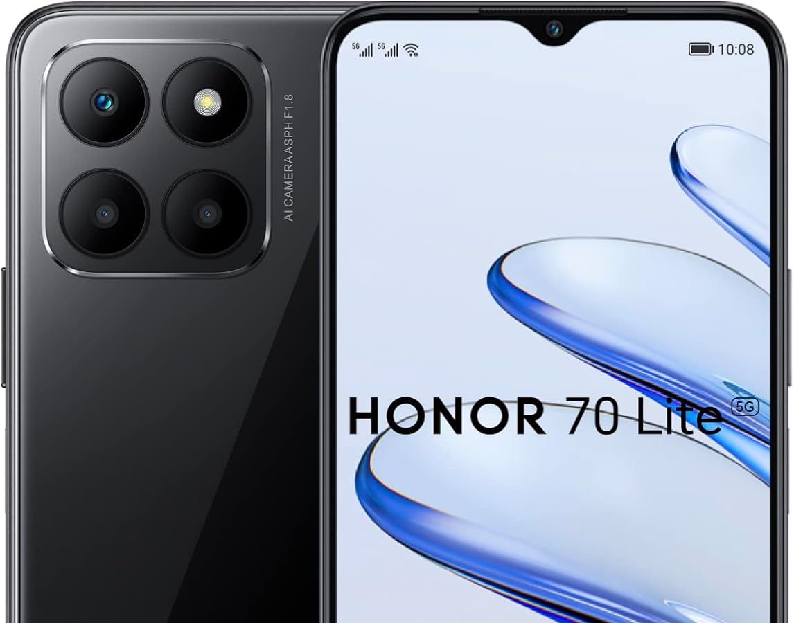 Honor 70 Lite Smartphone 5G, 4GB+128GB, 6.5″ 90Hz FullView Display, 5000mAh, Android 12, Dual SIM, Midnight Black
