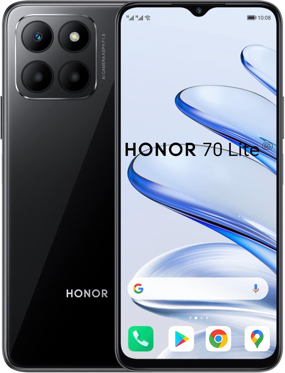 Honor 70 Lite Smartphone 5G, 4GB+128GB, 6.5″ 90Hz FullView Display, 5000mAh, Android 12, Dual SIM, Midnight Black