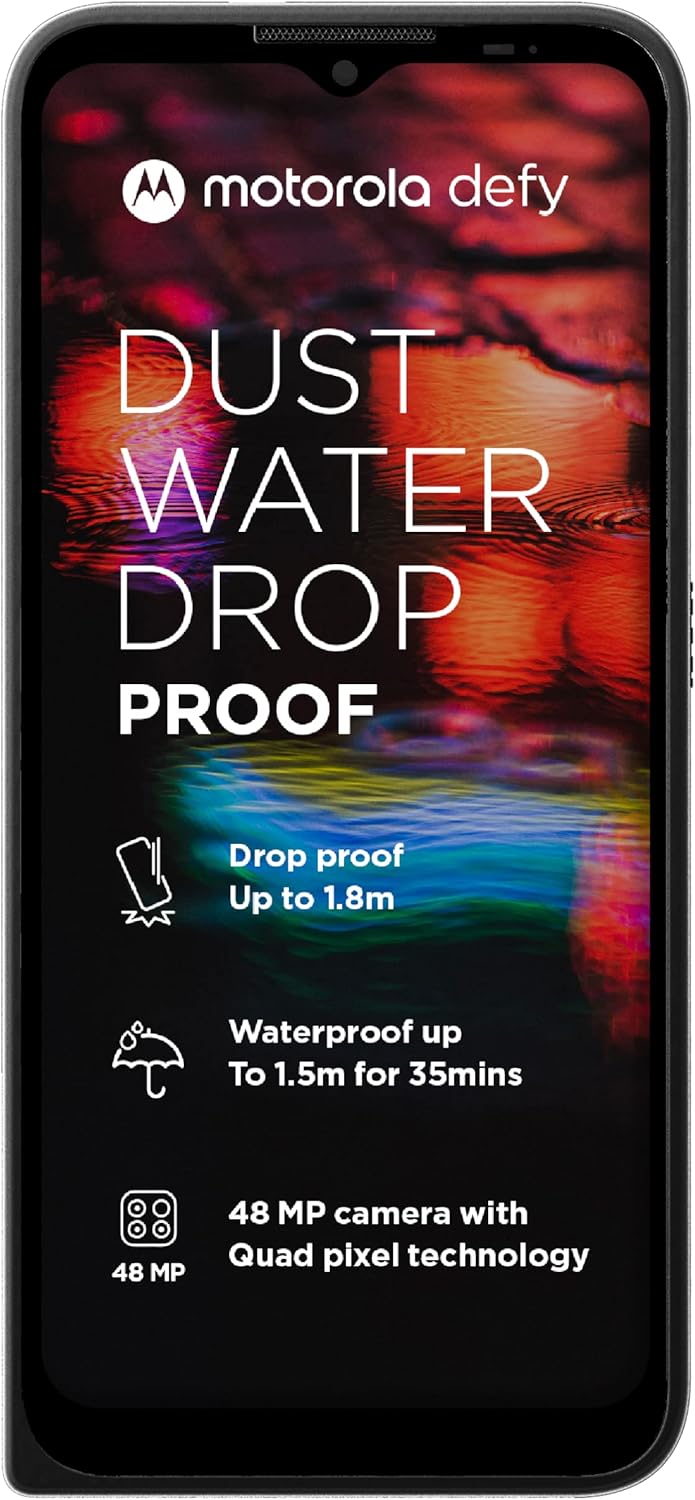 Motorola Rugged Defy Rugged Smartphone (6.5 inch HD+ Display, IP69/IP68, Qualcomm Snapdragon, 48MP Triple Camera System, 5000mAh Battery, Dual SIM, 4/64GB, Android 10)