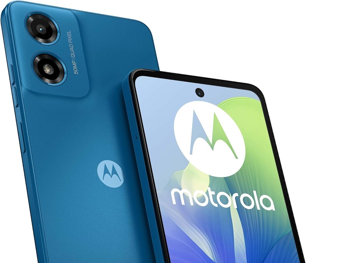 Moto G04s (4/128GB, 6.56″ HD+ 90Hz Display, 50MP Photographic Compartment, 5000mAh Battery, 15W Wireless Charging, IP52, Android 14, Charger and Cover Included), Satin Blue