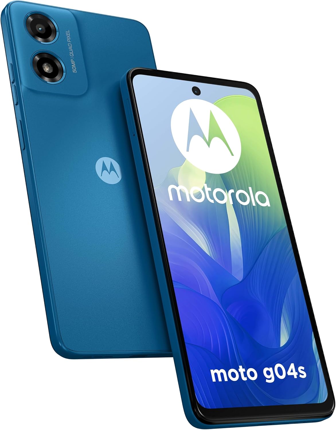 Moto G04s (4/128GB, 6.56″ HD+ 90Hz Display, 50MP Photographic Compartment, 5000mAh Battery, 15W Wireless Charging, IP52, Android 14, Charger and Cover Included), Satin Blue