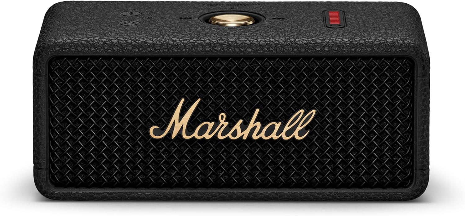Marshall Emberton III Portable Wireless Bluetooth Speakers Pairable IP67 Dust and Water Resistant, 32+ Hours Playtime Fast Charging – Black and Brass