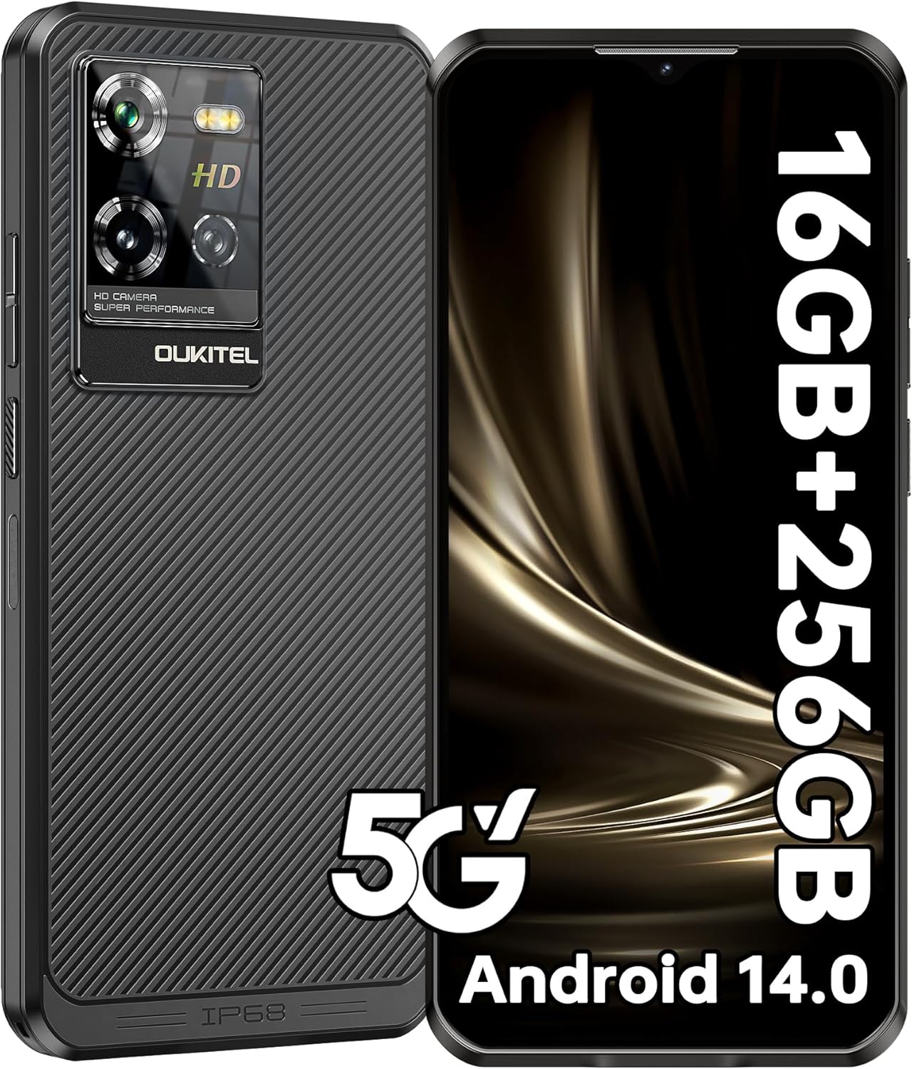 OUKITEL WP50 Rugged Smartphone 5G – 16GB RAM + 256GB ROM, 6.6 Inch, 48MP Camera+8MP, Battery 6500mAh Android 14 Unlocked Phone, 5G Dual SIM/IP68/IP69K Rugged Phone/NFC