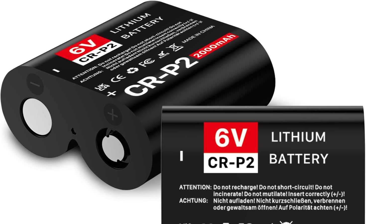 Batteria CR-P2 da 2000 mAh, 6 V, per fotocamere, torce a LED e molto altro ancora (1 pacco), 2025, nuova nuova nuova rielaborata, batteria al litio ultra alta capacità (CR-P2, 2 pezzi, A)