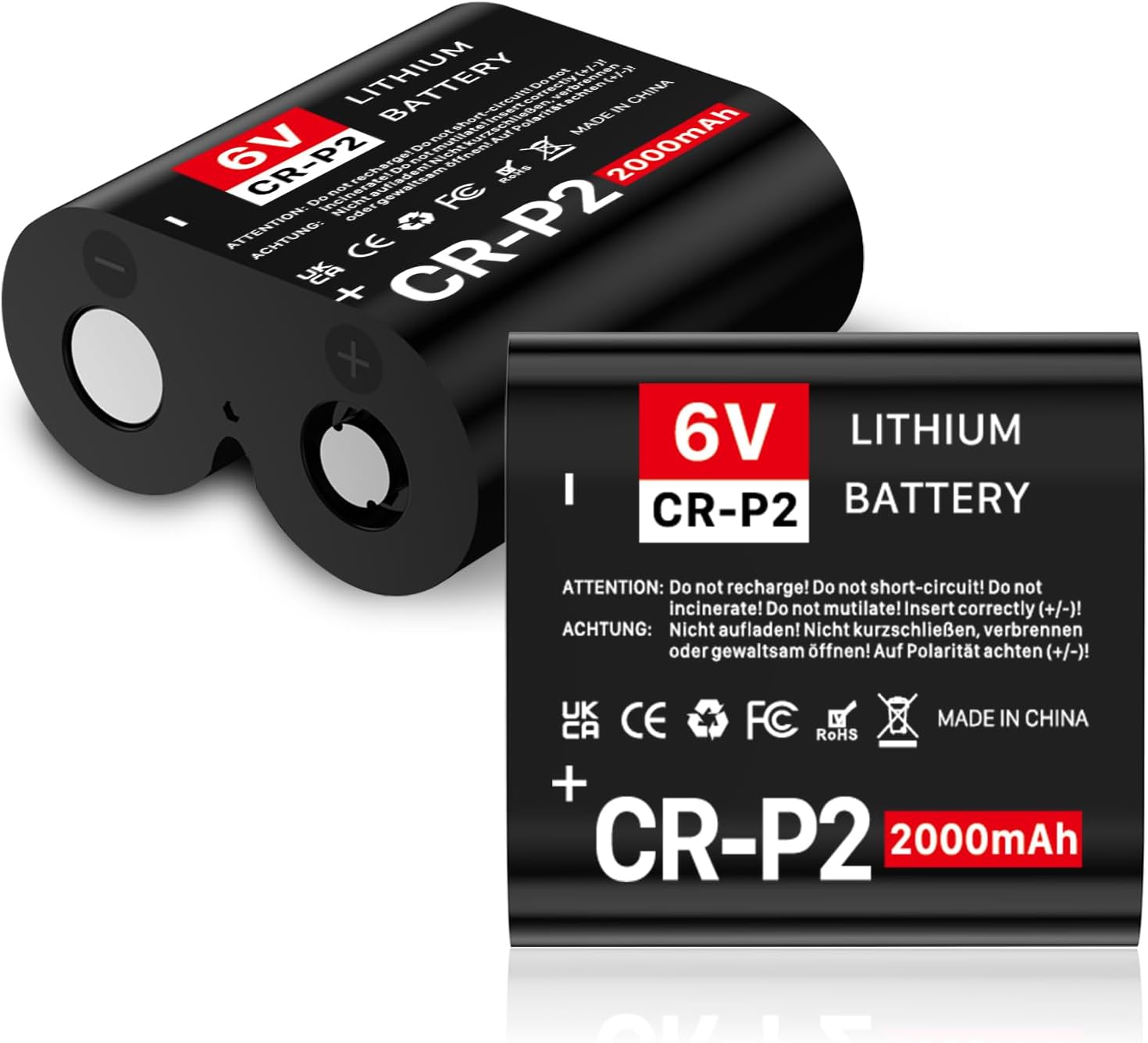 Batteria CR-P2 da 2000 mAh, 6 V, per fotocamere, torce a LED e molto altro ancora (1 pacco), 2025, nuova nuova nuova rielaborata, batteria al litio ultra alta capacità (CR-P2, 2 pezzi, A)
