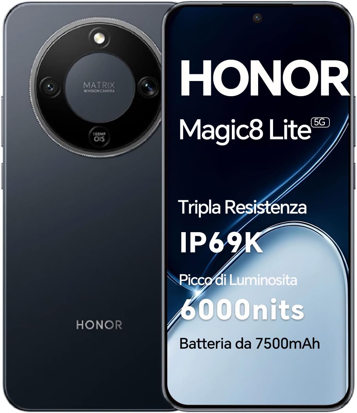 HONOR Magic8 Lite Smartphone 5G, AMOLED Display 6.79 Inches, 8 + 512GB, Triple Resistance IP68/IP69K, 7500mAh Battery, 108MP Camera with OIS, Dual SIM, NFC