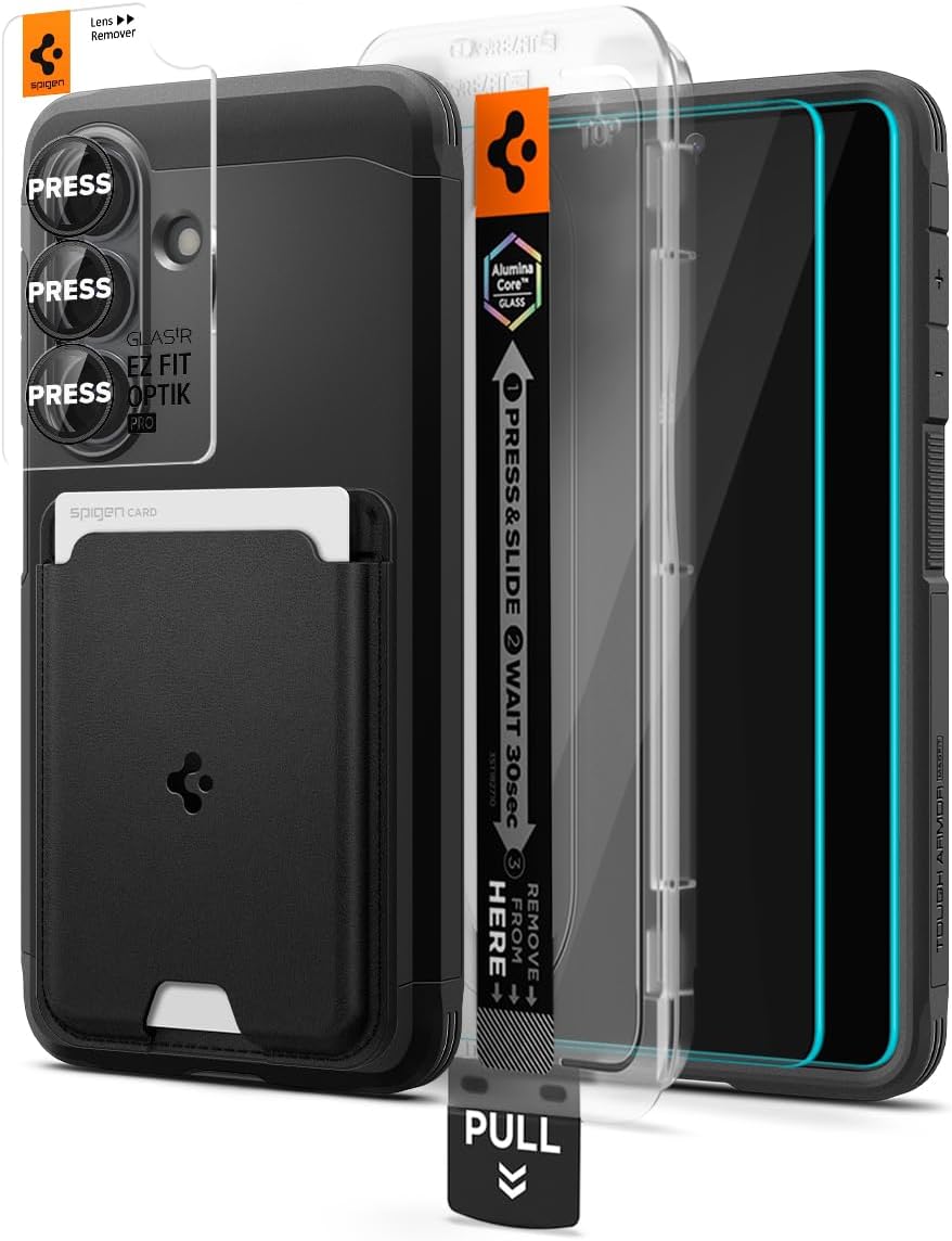Spigen Tough Pack – Tough Armor MagFit Case & Tempered Glass Screen / Camera for Samsung Galaxy S26, MagFit Wallet
