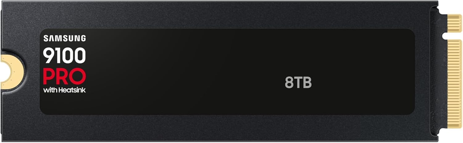 Samsung Memorie MZ-VAP8T0CW 9100 PRO Internal SSD with 8TB Heatsink, PCIe 5.0 x4, NVMe 2.0, SSD Designed for Professionals and Gamers, Compatible with PC and Playstation 5