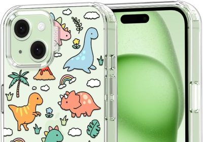 MOSNOVO iPhone 15 Plus Case, iPhone 14 Plus Case, Transparent Shockproof TPU Cover [Protection from Military Falls Up to 2 Meter] [Anti-Skip Technology] – Dinosaur Land
