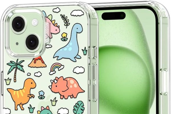 MOSNOVO iPhone 15 Plus Case, iPhone 14 Plus Case, Transparent Shockproof TPU Cover [Protection from Military Falls Up to 2 Meter] [Anti-Skip Technology] – Dinosaur Land