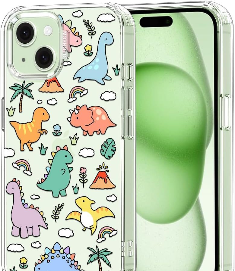 MOSNOVO iPhone 15 Plus Case, iPhone 14 Plus Case, Transparent Shockproof TPU Cover [Protection from Military Falls Up to 2 Meter] [Anti-Skip Technology] – Dinosaur Land