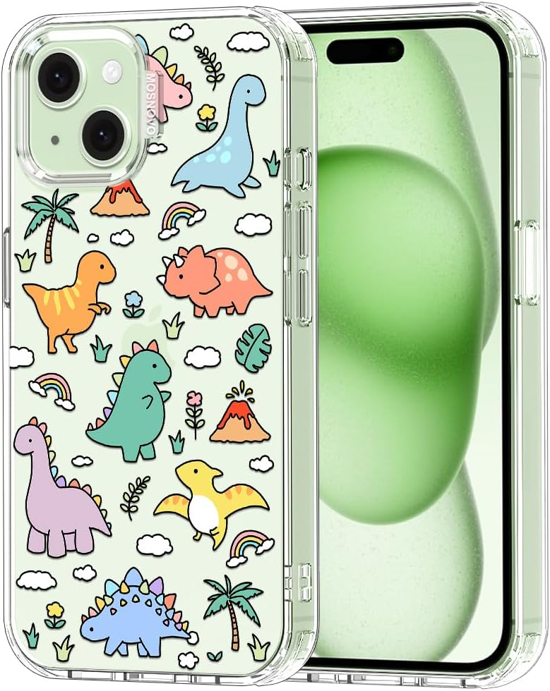 MOSNOVO iPhone 15 Plus Case, iPhone 14 Plus Case, Transparent Shockproof TPU Cover [Protection from Military Falls Up to 2 Meter] [Anti-Skip Technology] – Dinosaur Land