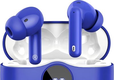 Btootos Bluetooth Headphones, Bluetooth 5.4 Earphones with 4 Mic, Wireless In Ear HiFi Stereo Headphones, Bluetooth Headphones 36 Hours LED Display, Wireless Headphones IP7 Waterproof, USB-C, Touch Control, Blue