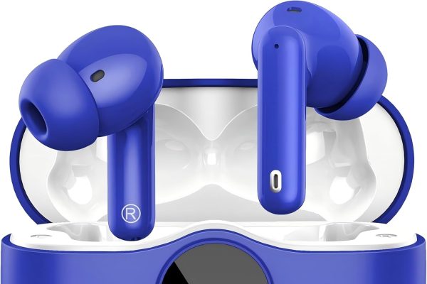 Btootos Bluetooth Headphones, Bluetooth 5.4 Earphones with 4 Mic, Wireless In Ear HiFi Stereo Headphones, Bluetooth Headphones 36 Hours LED Display, Wireless Headphones IP7 Waterproof, USB-C, Touch Control, Blue