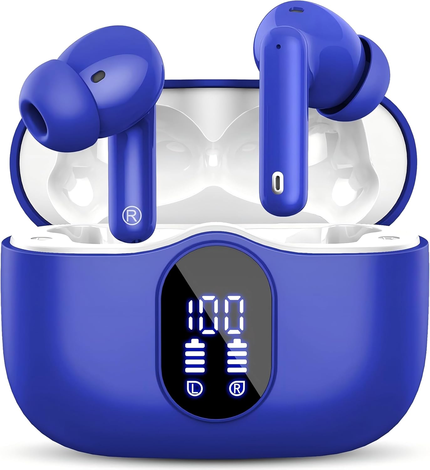 Btootos Bluetooth Headphones, Bluetooth 5.4 Earphones with 4 Mic, Wireless In Ear HiFi Stereo Headphones, Bluetooth Headphones 36 Hours LED Display, Wireless Headphones IP7 Waterproof, USB-C, Touch Control, Blue