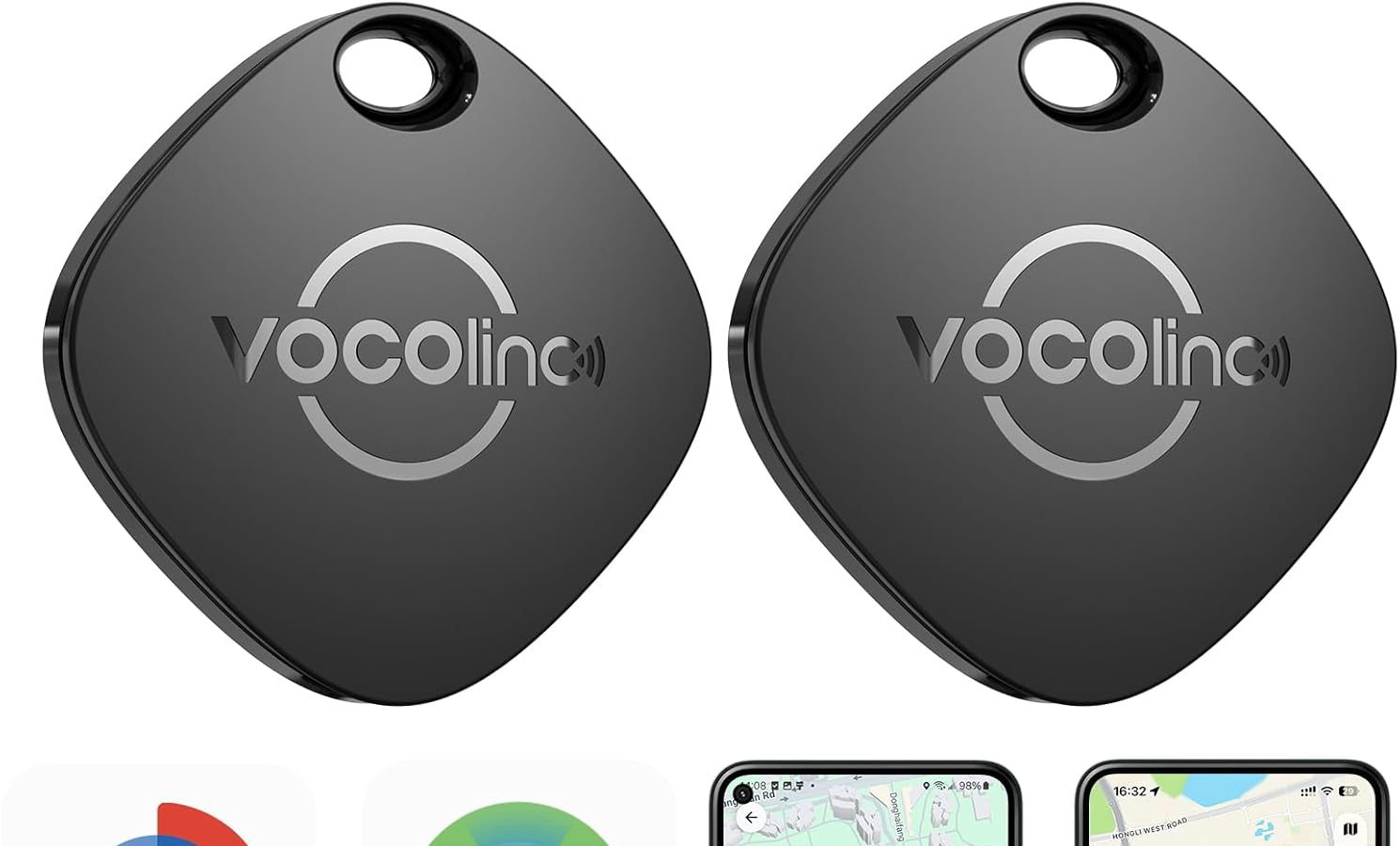 VOCOlinc Smart Tag Tracker Compatible with Android Google Functions Find or iOS Apple Where’s App, Bluetooth Locator for Keys/Wallet/Luggage/Backpack Bag, 2 Pieces Black