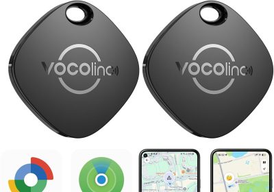 VOCOlinc Smart Tag Tracker Compatible with Android Google Functions Find or iOS Apple Where’s App, Bluetooth Locator for Keys/Wallet/Luggage/Backpack Bag, 2 Pieces Black