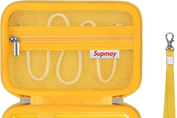 Hard Case for KODAK Mini 2 Retro 4PASS Portable Photo Printer, Travel Instant Printer Stand with Zipper Mesh Pocket for USB Cable and Other Accessories, Yellow