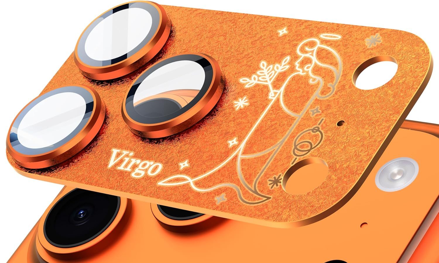 Vetro Protettivo Fotocamera per iPhone 17 Pro – Design Zodiaco Vergine, Copertura Totale AR 360°, Anti-Graffio e Anti-Urto, Trasparenza HD, Installazione Facile, Arancione