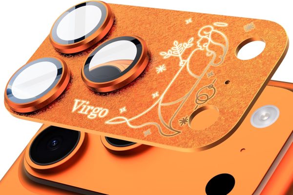 Vetro Protettivo Fotocamera per iPhone 17 Pro – Design Zodiaco Vergine, Copertura Totale AR 360°, Anti-Graffio e Anti-Urto, Trasparenza HD, Installazione Facile, Arancione