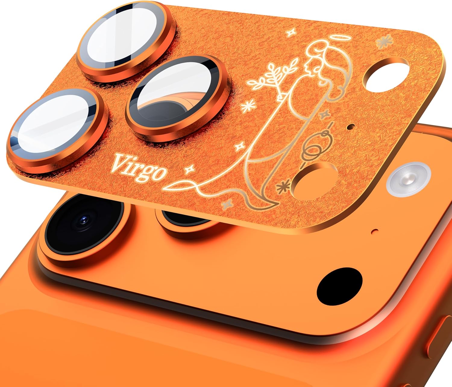 Vetro Protettivo Fotocamera per iPhone 17 Pro – Design Zodiaco Vergine, Copertura Totale AR 360°, Anti-Graffio e Anti-Urto, Trasparenza HD, Installazione Facile, Arancione