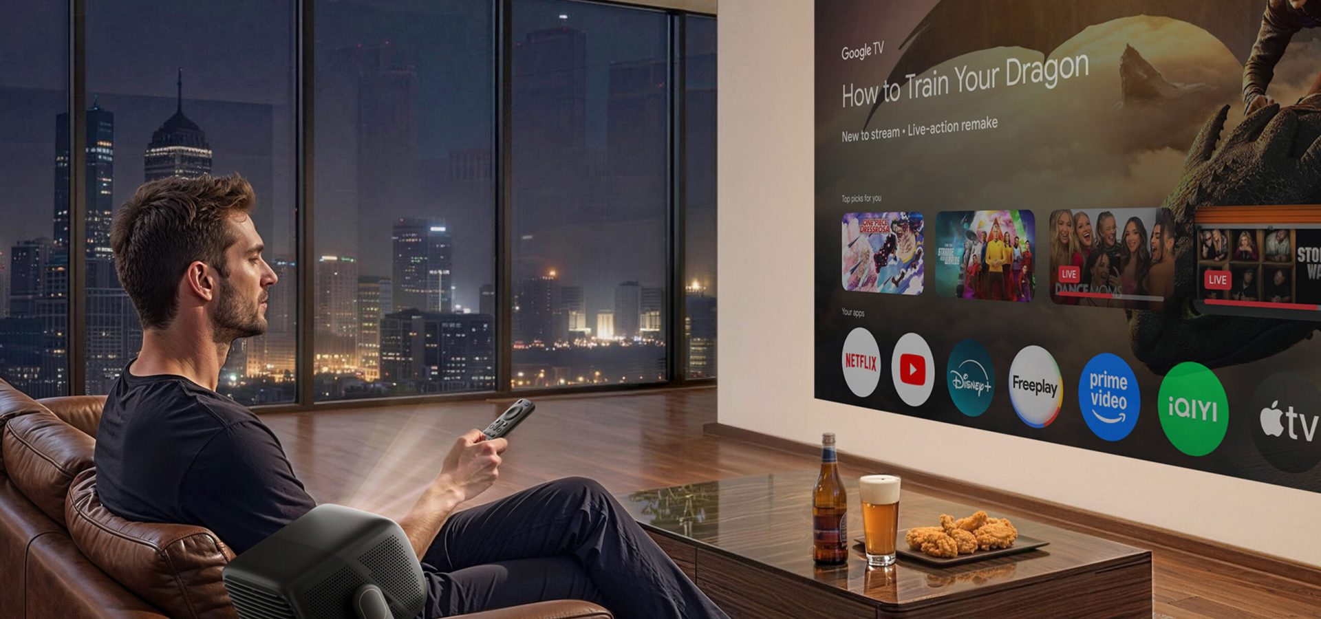 Proiettore Google TV super luminoso: facile da installare senza stress!