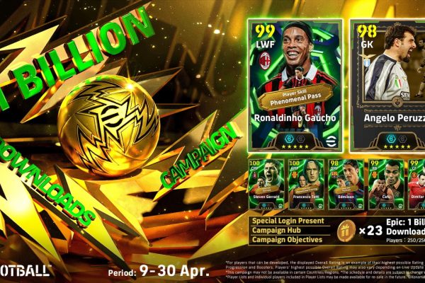 eFootball raggiunge il miliardo di download: Konami festeggia con Ronaldinho e il ritorno della Master League