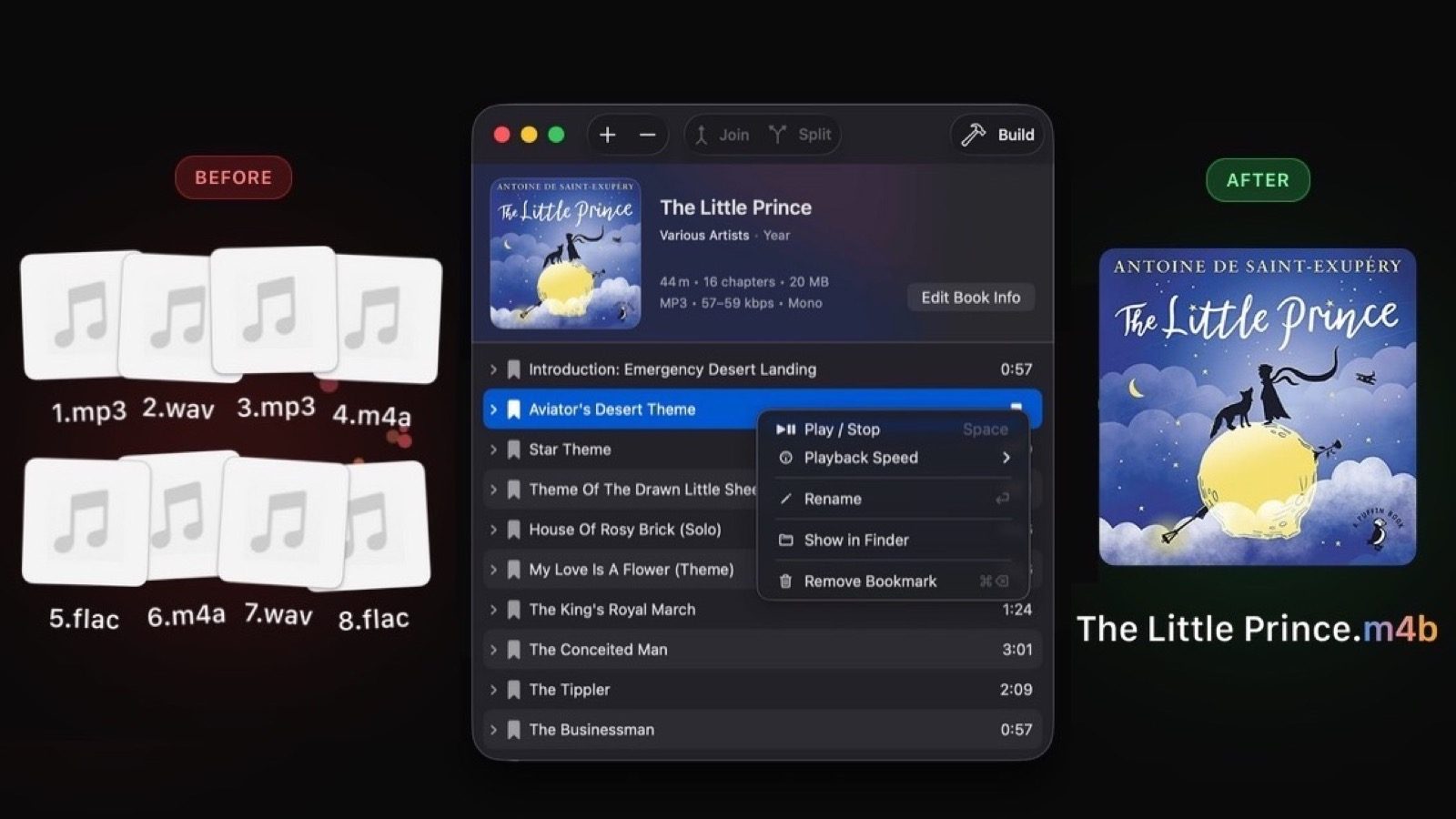 Trasforma MP3 e podcast in audiolibri su Mac con AudioBo
