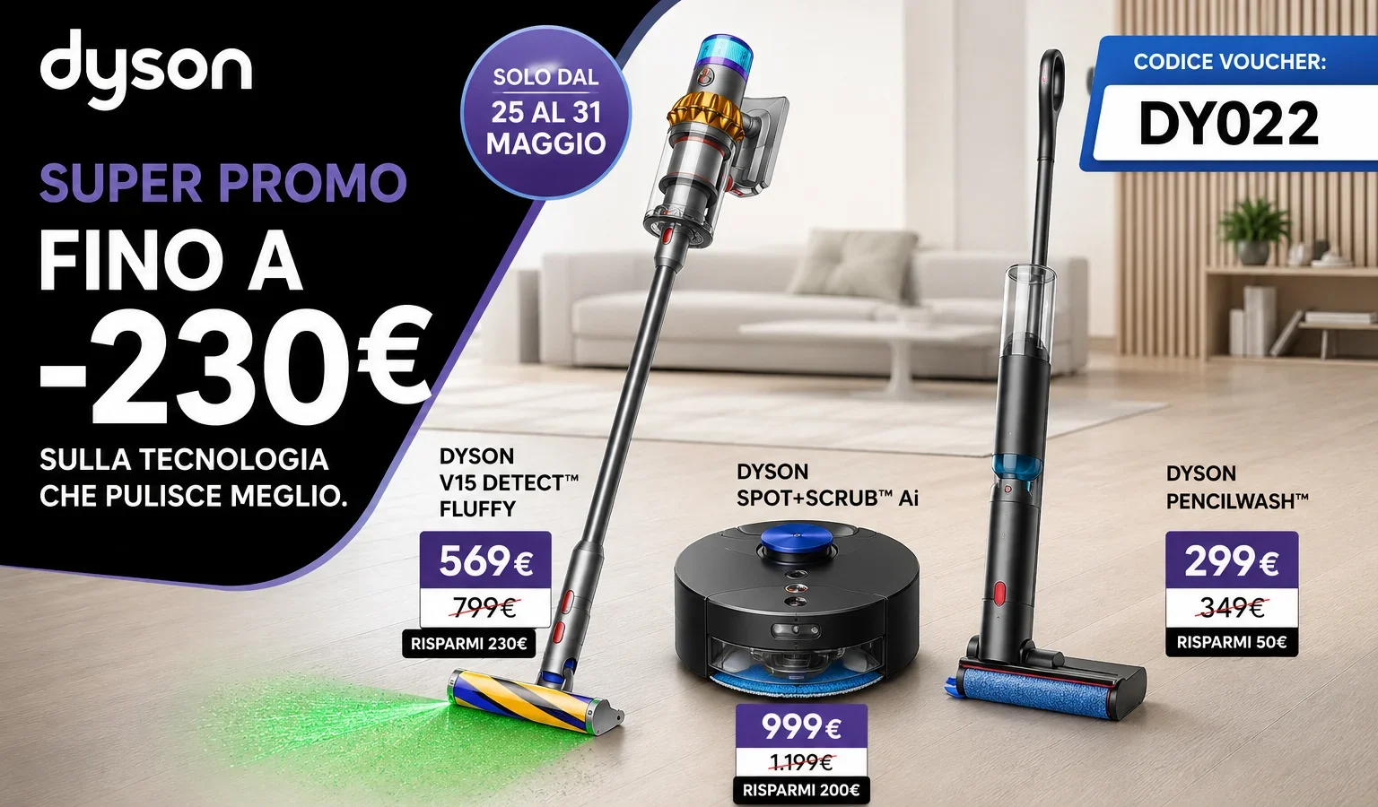 Dyson: Super Offerte con Sconti Fino a 230€ su V15, Spot+Scrub Ai e PencilWash!