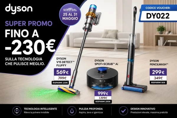 Dyson: Super Offerte con Sconti Fino a 230€ su V15, Spot+Scrub Ai e PencilWash!
