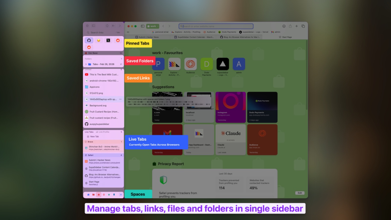 SupaSidebar: la barra laterale universale per tutti i browser su Mac