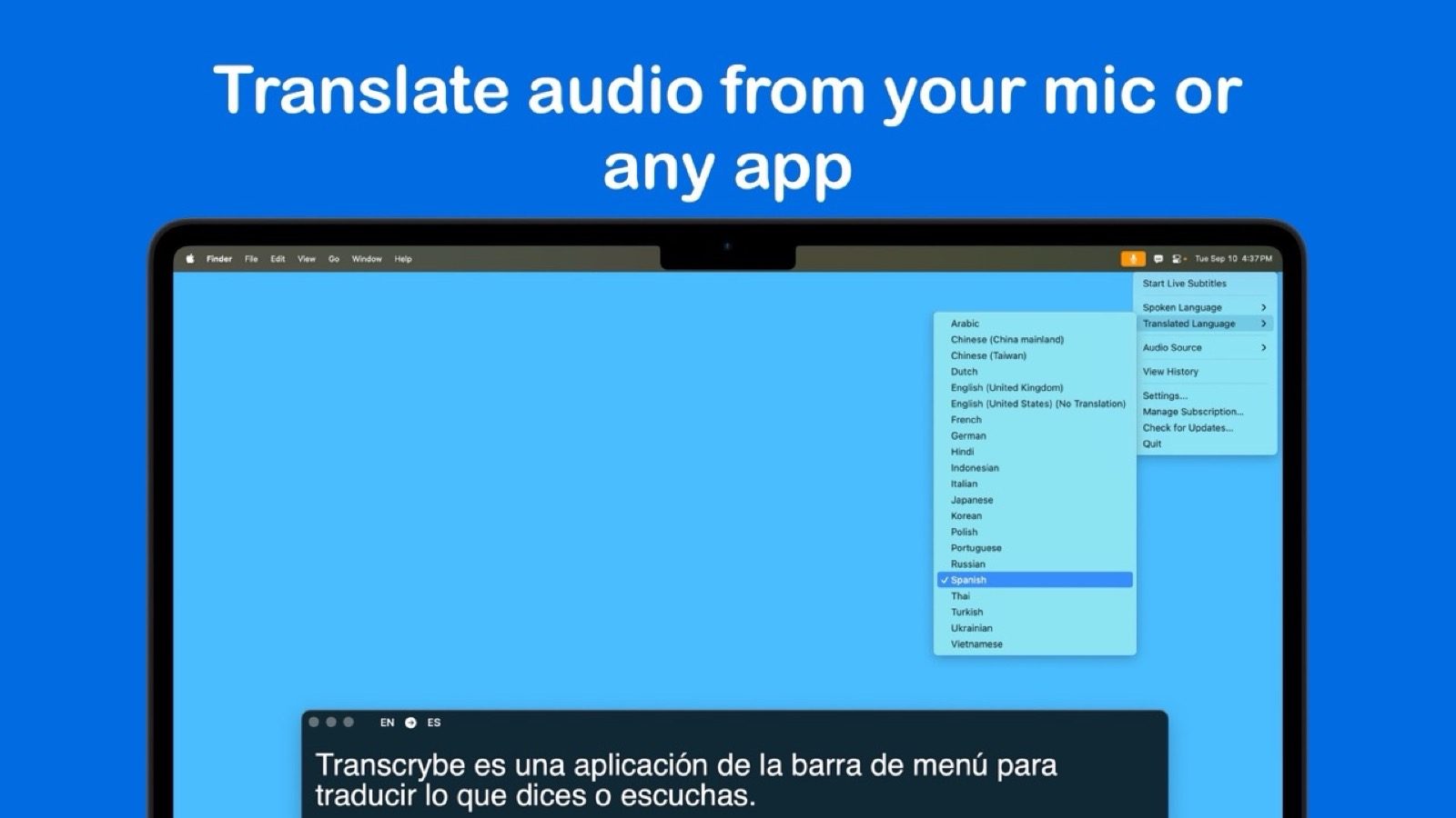 Transcrybe per Mac: Traduzione Audio in Tempo Reale per Sottotitoli e Conversazioni Live