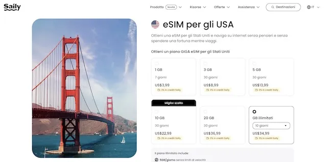 Guida pratica all’eSIM negli Stati Uniti con Giga illimitati: Come ottenere il 10% di sconto sui piani Saily