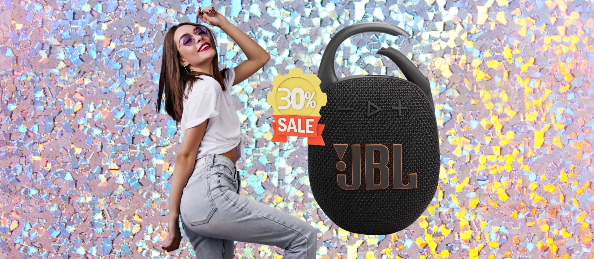 JBL Clip 5: speaker Bluetooth impermeabile con 12 ore di audio e sconto del 30%!
