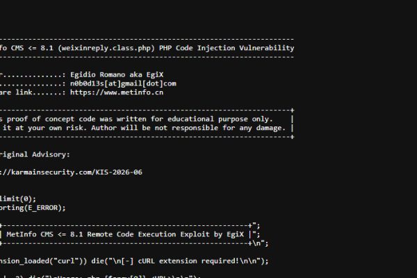 Vulnerabilità MetInfo CMS: Attacchi di Esecuzione Remota Sfruttati per CVE-2026-29014