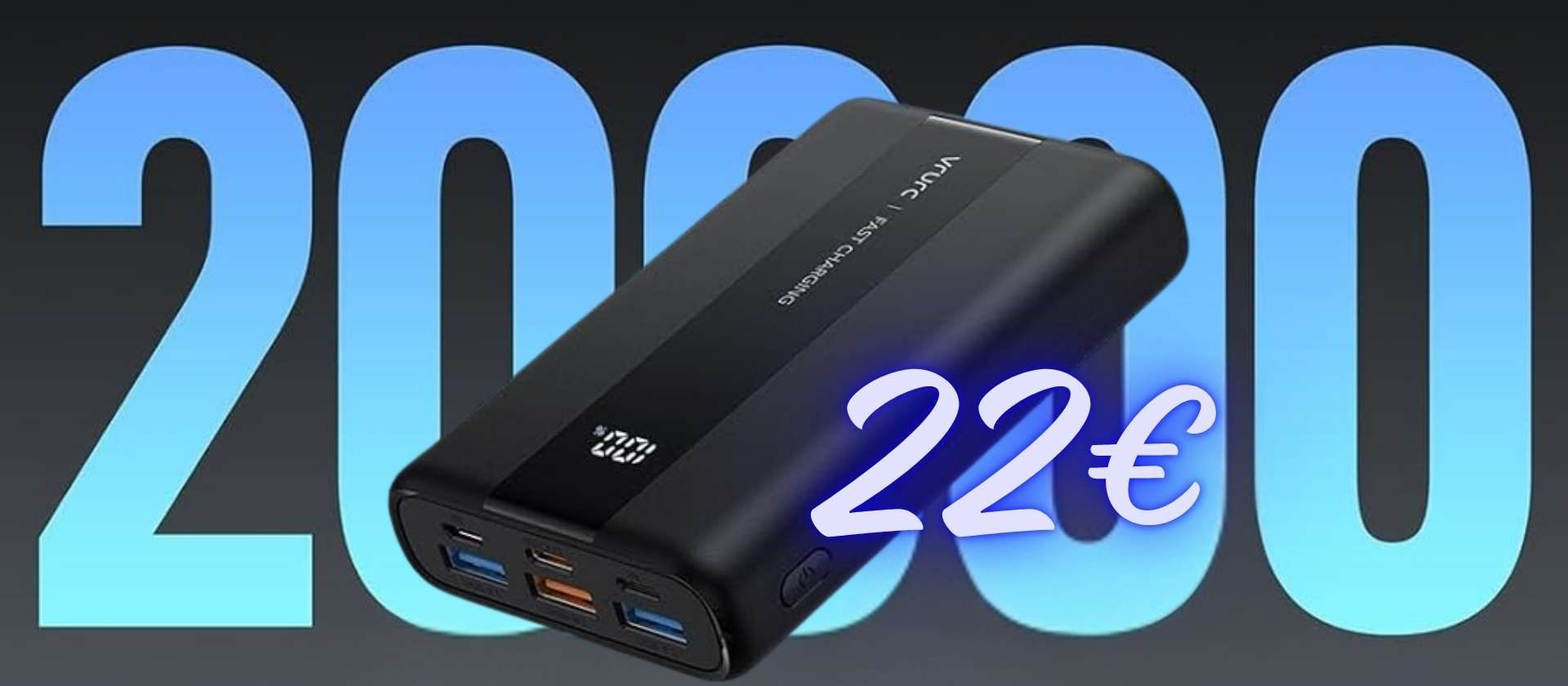 Power Bank da 20000 mAh super potente con 4 uscite rapide a soli 22€!