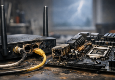 Un fulmine colpisce attraverso il cavo Ethernet e distrugge un computer
