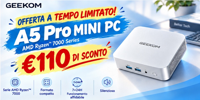 GEEKOM A5 Pro: Mini PC Ryzen in Offerta a 439 € con Sconto di 110 €!